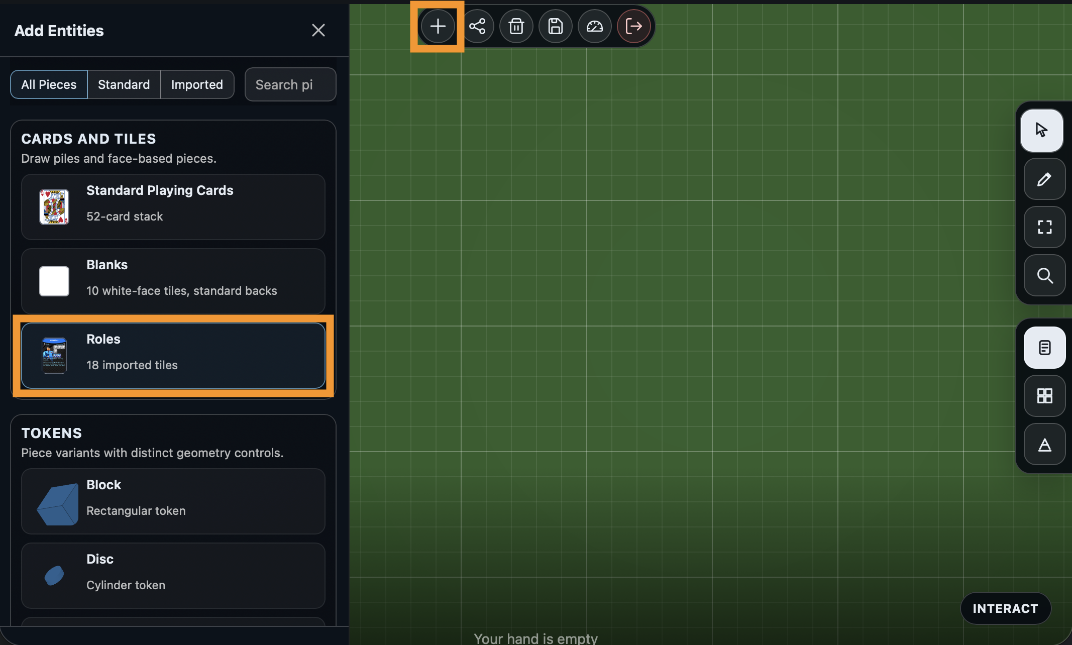 Custom deck in the piece browser