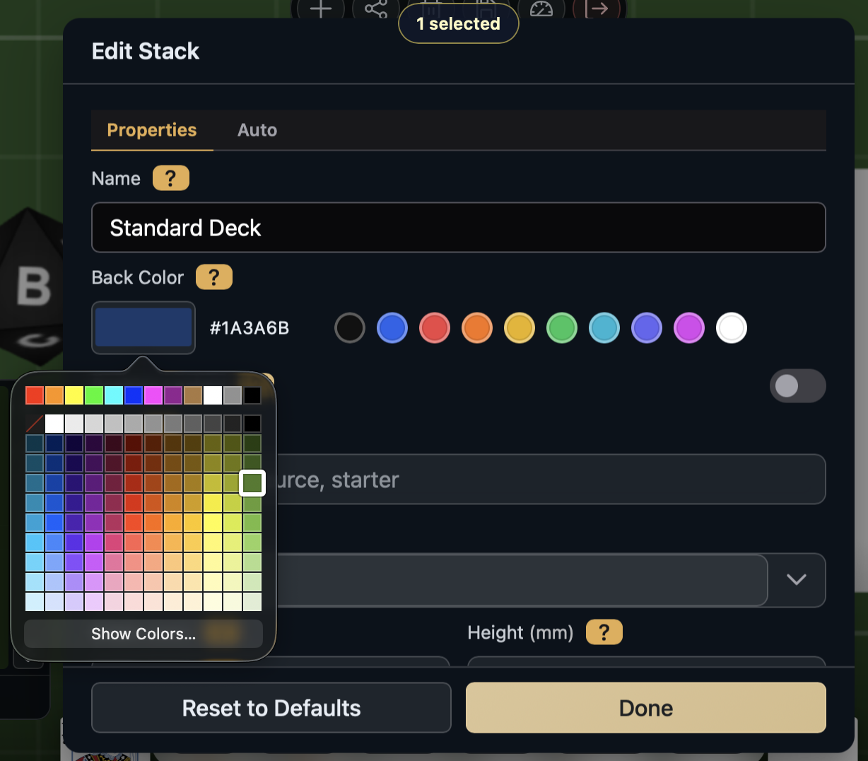 Editing the deck back color