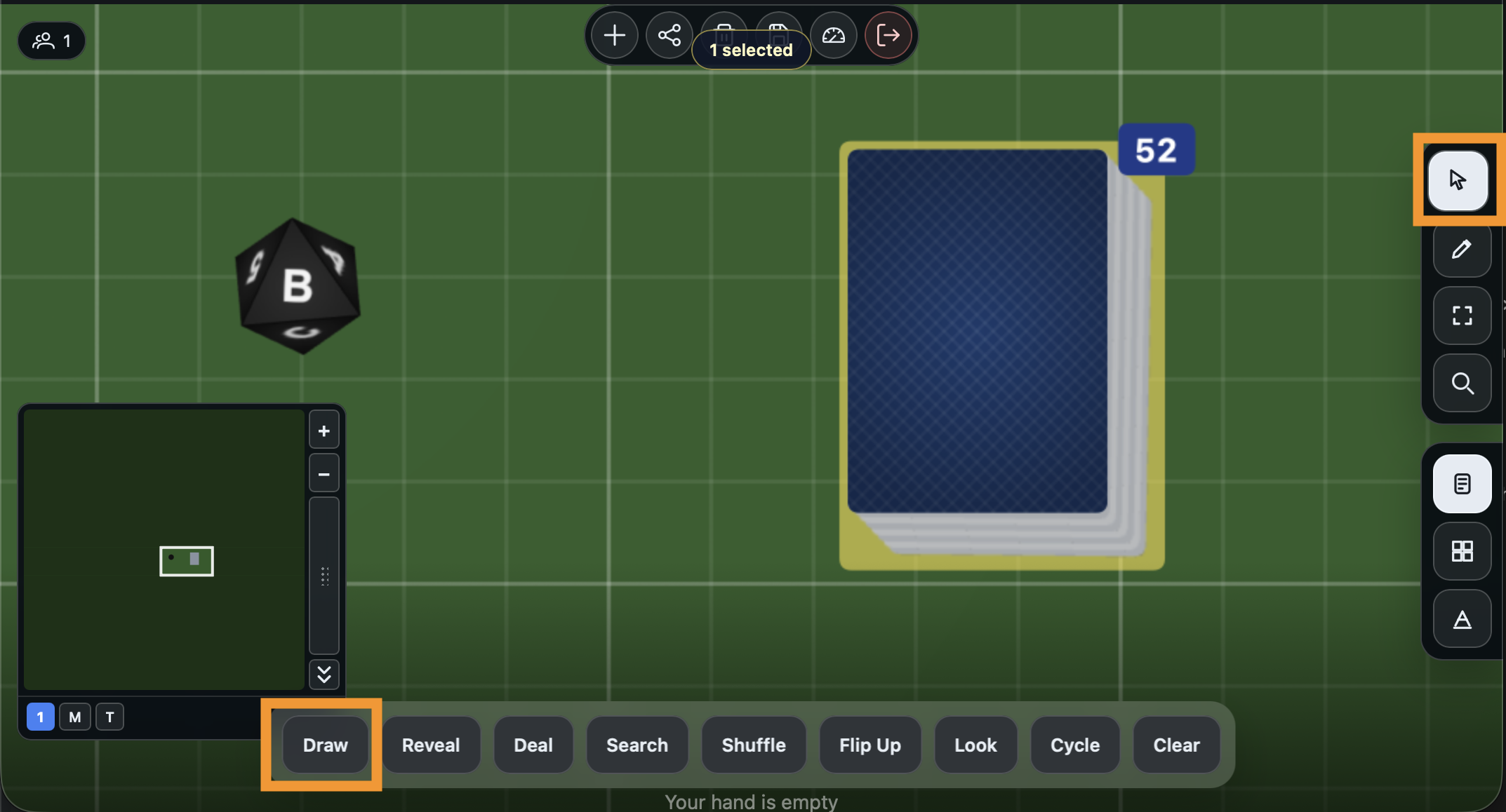 The Draw action highlighted in the Actions Dock