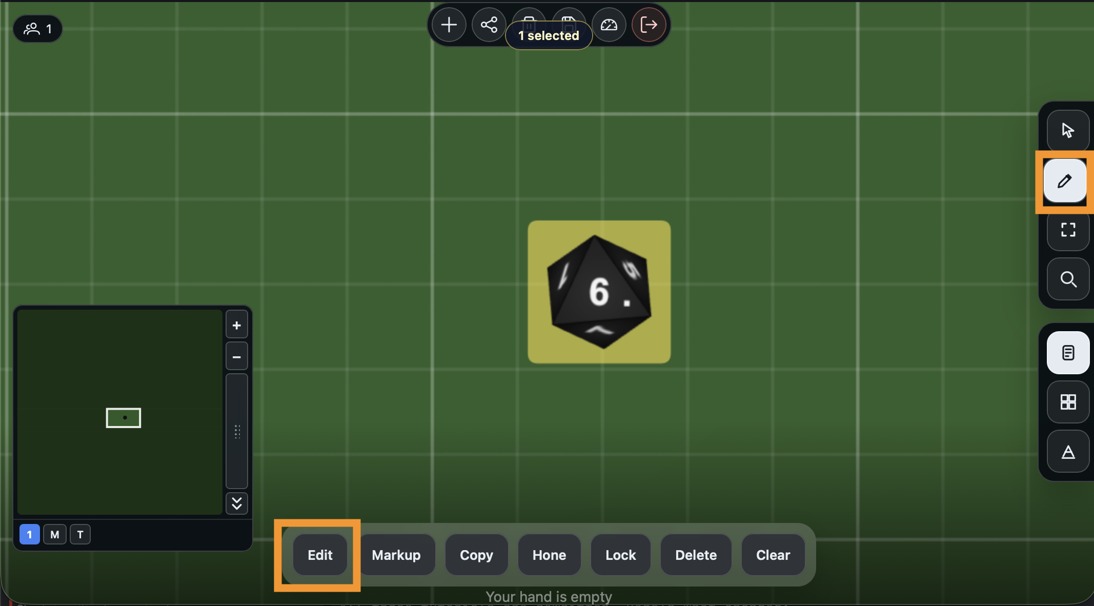 The Edit tool selected with edit actions in the Actions Dock