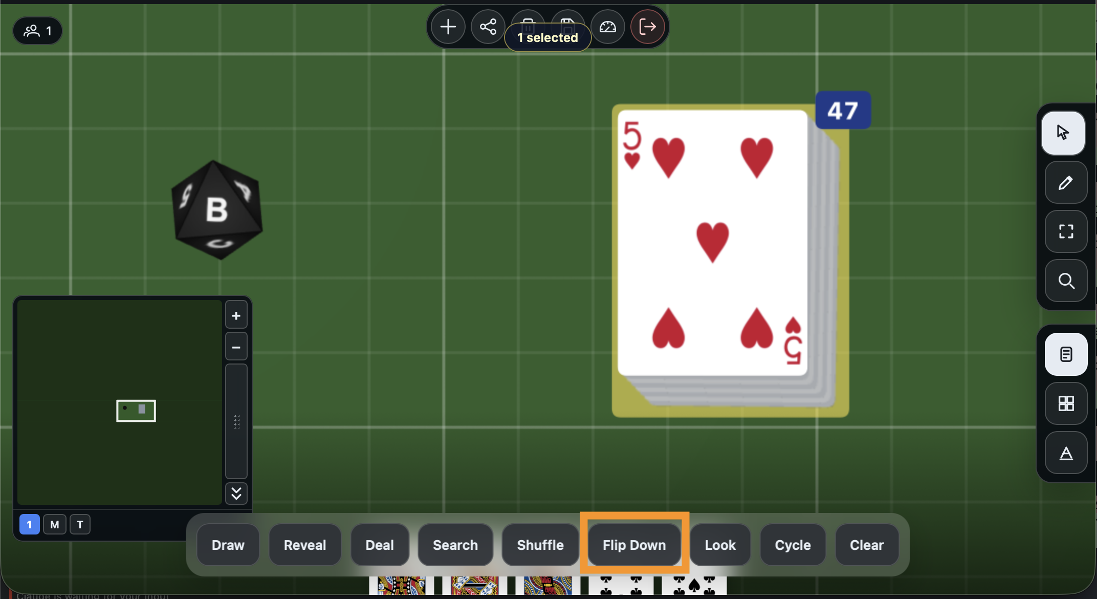 The deck flipped face up with Flip Down highlighted