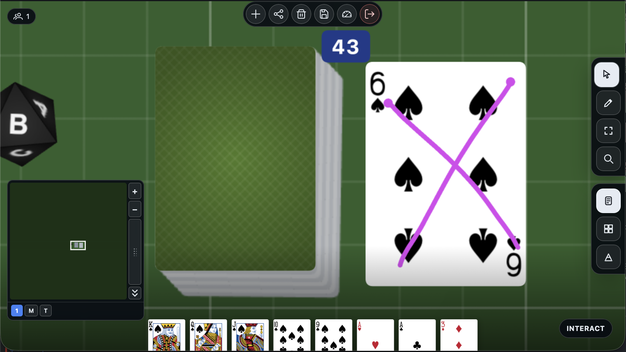 The marked-up card visible on the table
