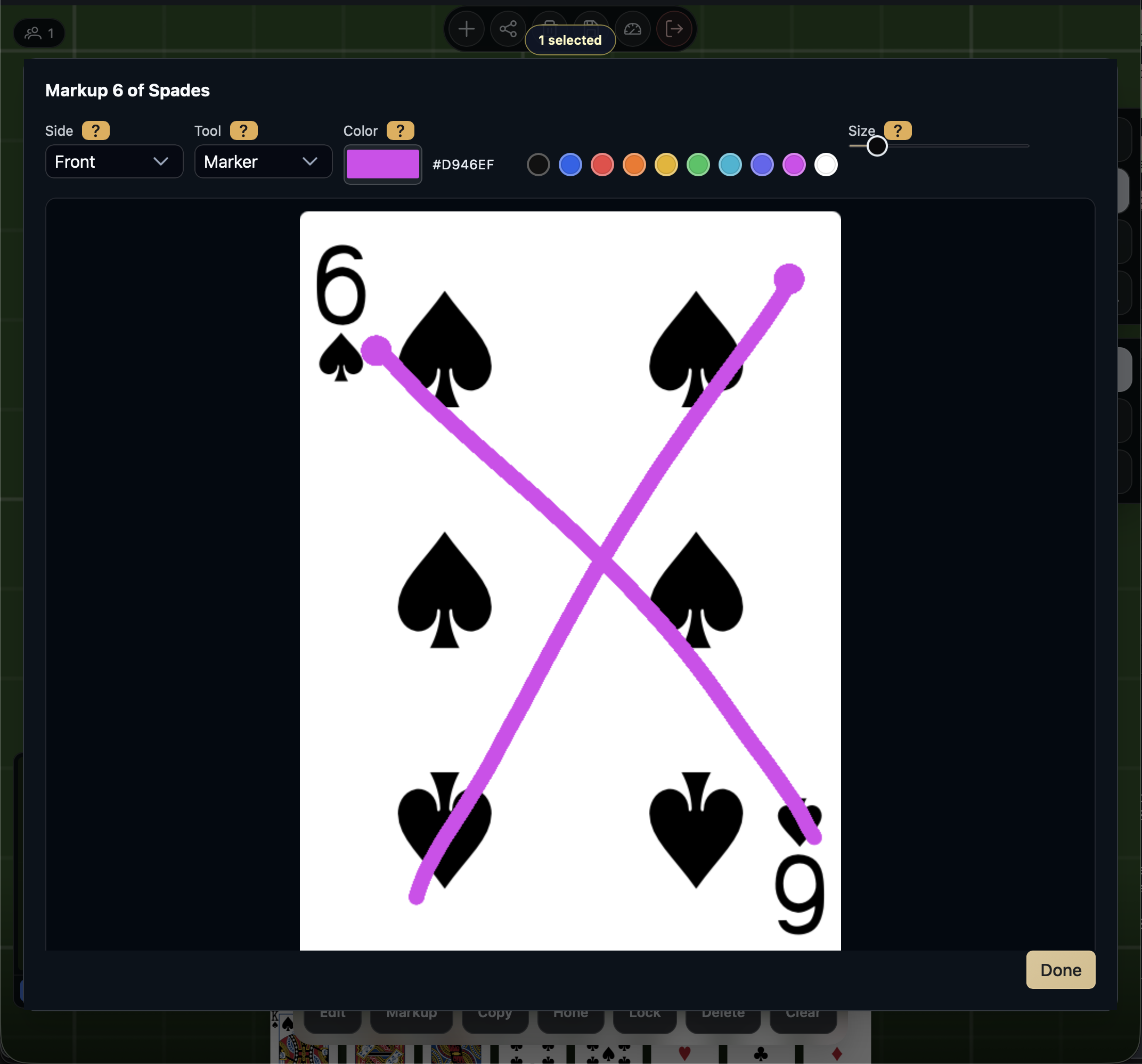 Drawing an X on a card in the markup editor