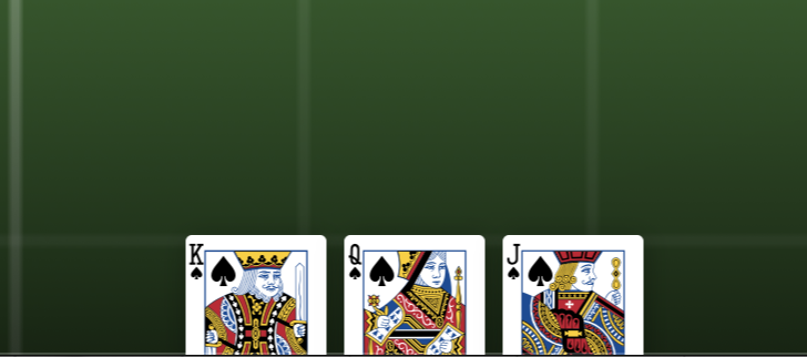 The Player Hand showing three face-up playing cards (King, Queen, and Jack of Spades) rising from the bottom of the screen