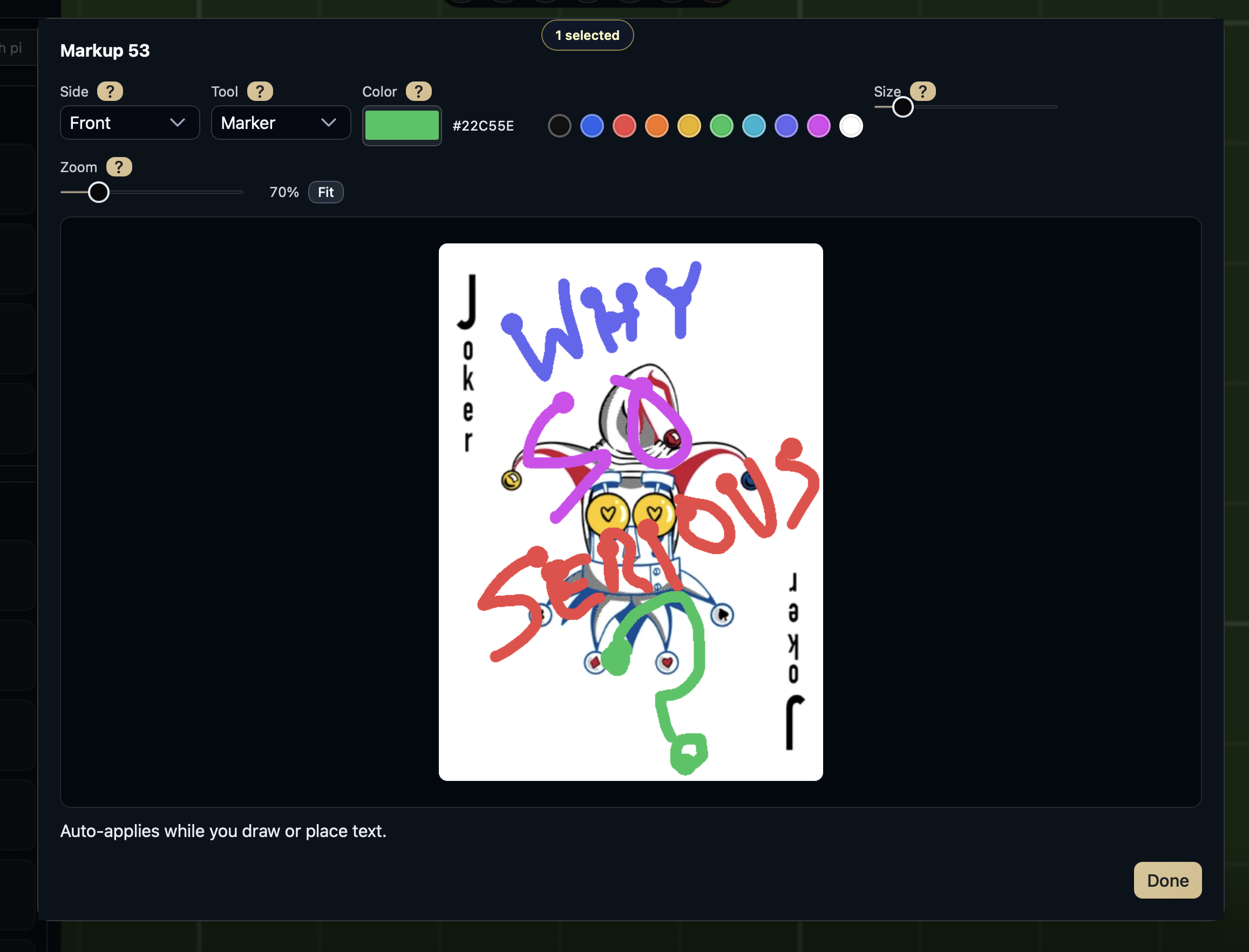 Markup editor with freehand drawing on a card